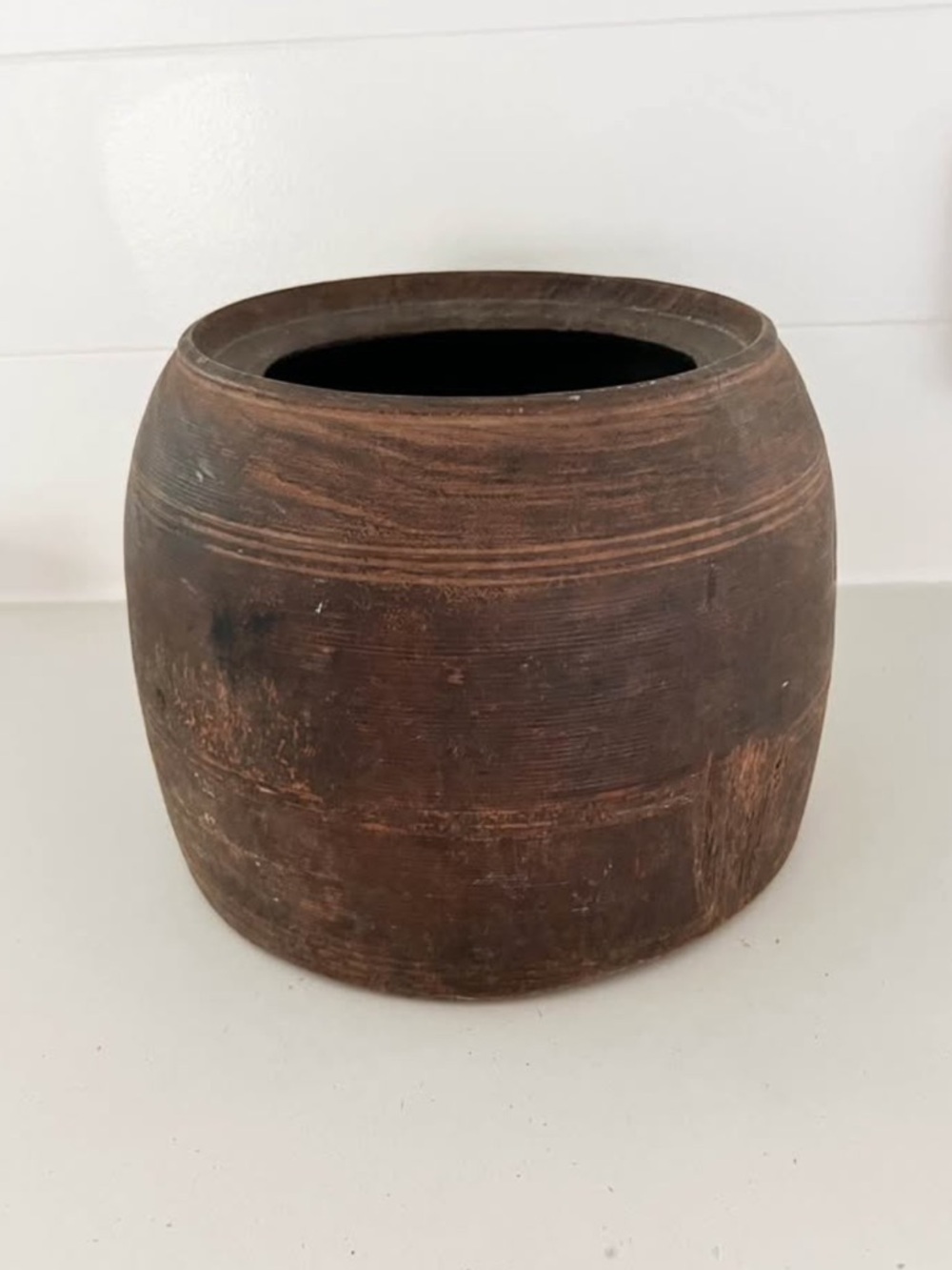 Vintage Rustic Wooden Vase Planter Primitive Farmhouse Decor Large Wood Vessel - Picture 2 of 6